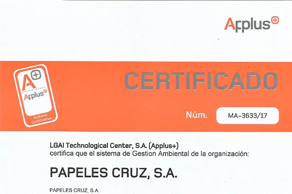 Certificación ambiental ISO 14001 de Papeles Cruz